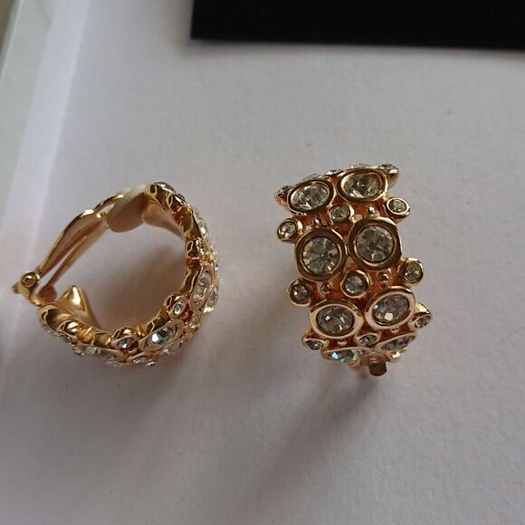Extra large Gold tone Swarovski CLIP-ON earrings - Picture 5 of 7
